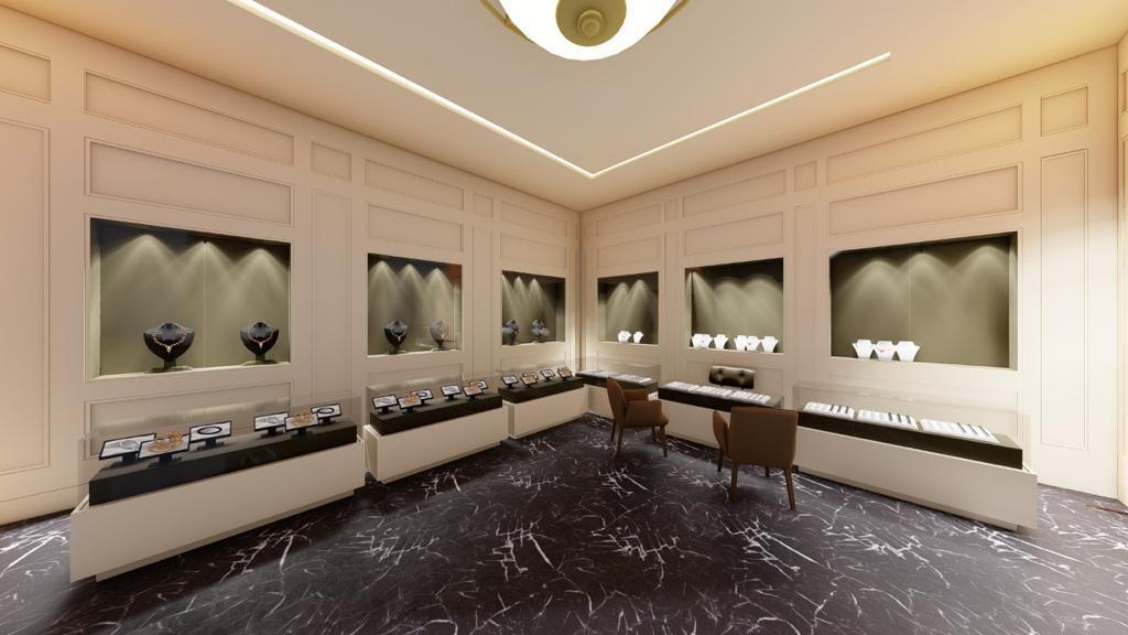 Luxury jewelry showroom interior